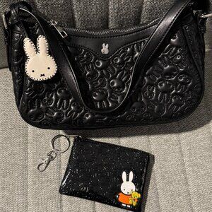 BoxLunch Exclusive Miffy Black Quilted Shoulder Purse & Matching Coin Purse